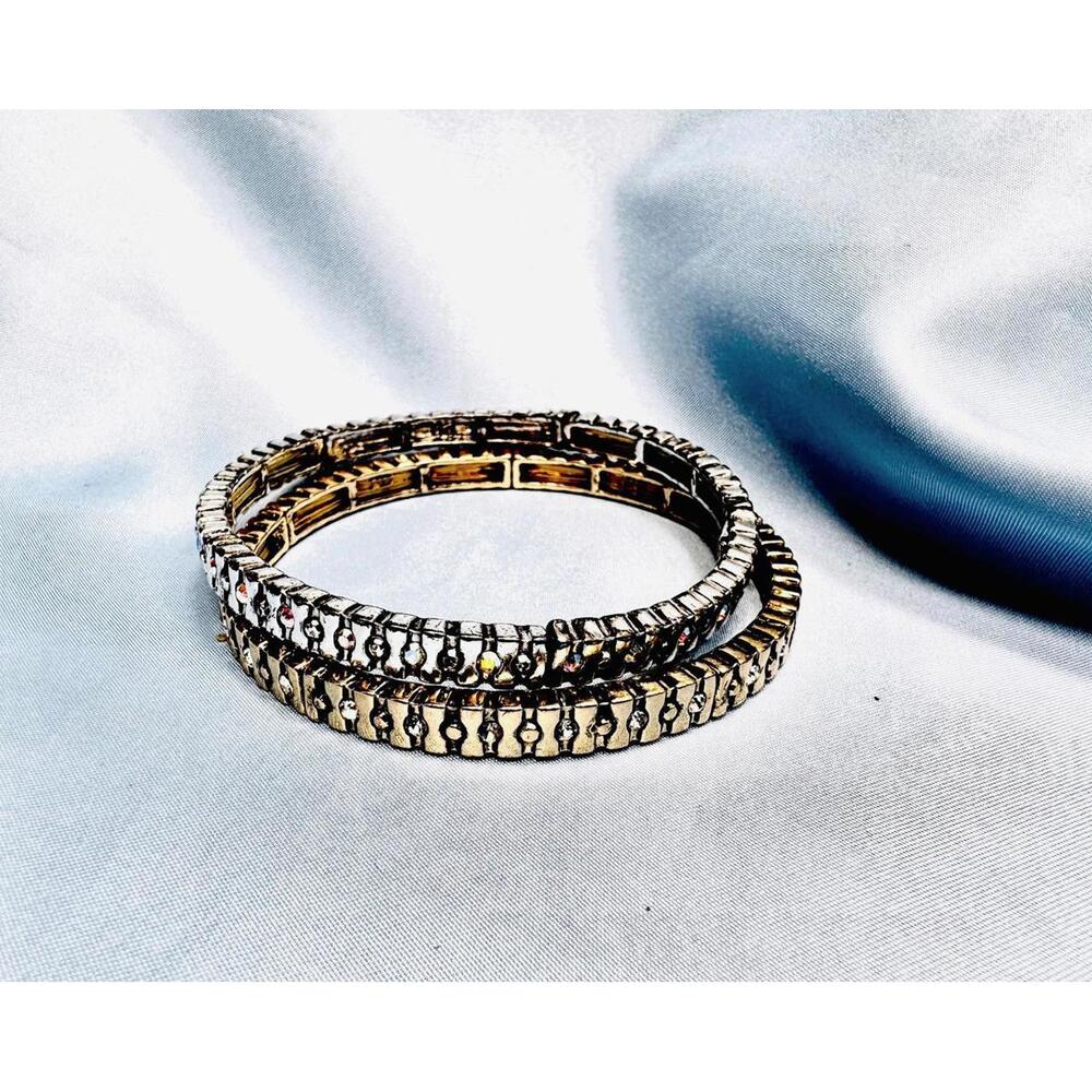 2 Premier Designs  1 - Gold Tone  2)  Silver Tone Rhinestone Stretchy Bracelets